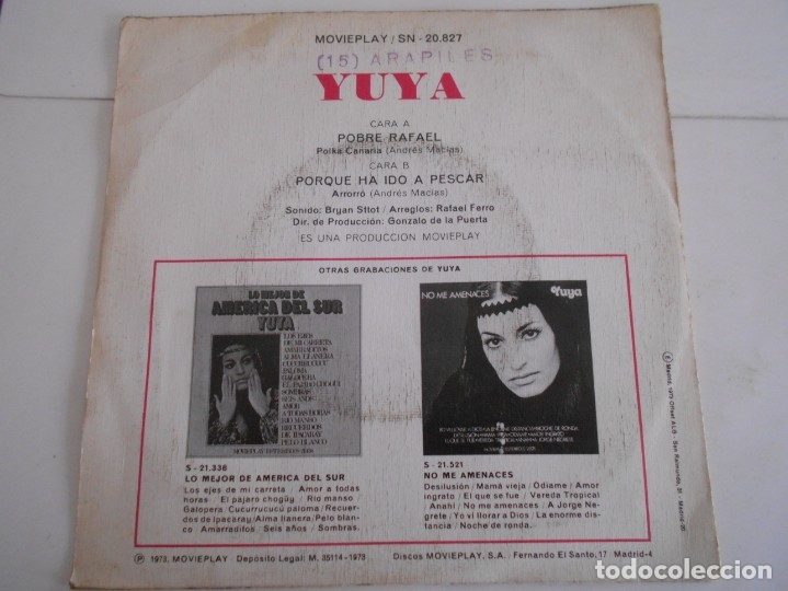 Discos de vinilo: YUYA-SINGLE POBRE RAFAEL - Foto 2