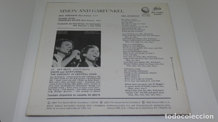 Discos de vinilo: DISCO SINGLE VINILO SIMON AND GARFUNKEL . MRS ROBINSON - Foto 2