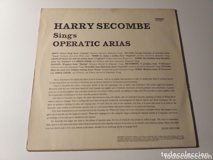 Discos de vinilo: Harry Secombe With Ad&egrave;le Leigh - Operatic Arias (LP, Mono) - Foto 2