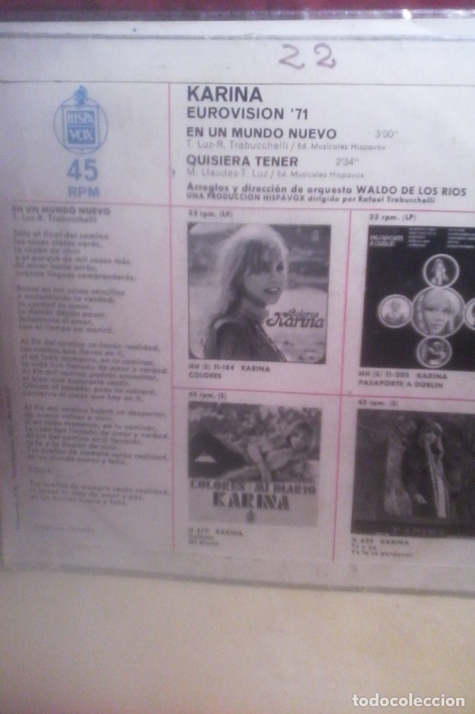 Discos de vinilo: KARINA - EUROVISION 71 . - Foto 3