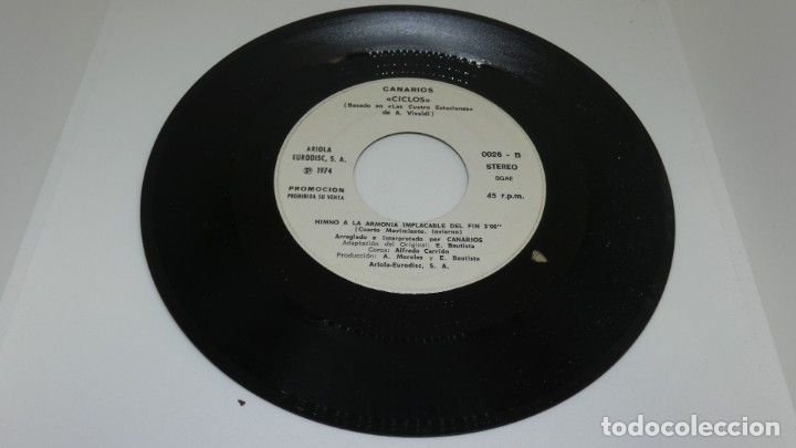 Discos de vinilo: DISCO SINGLE VINILO . CANARIOS . CICLOS .PROCESO CIBERNETICO - Foto 3