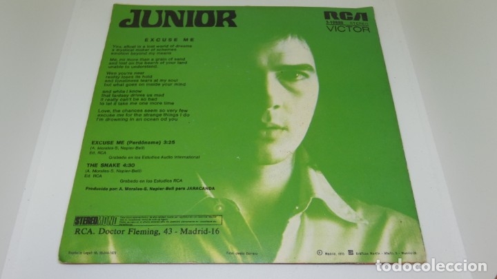 Discos de vinilo: DISCO SINGLE VINILO JUNIOR . EXCUSE ME . PERDONAME . - Foto 4