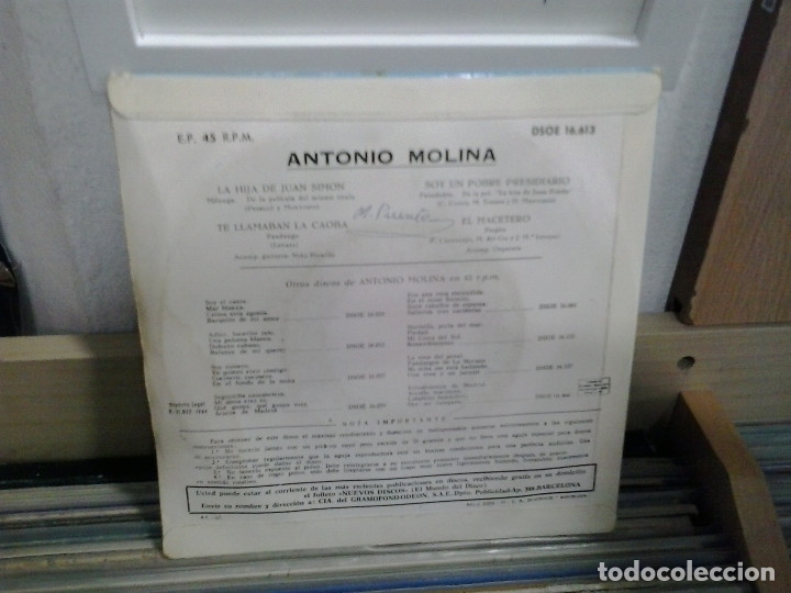 Discos de vinilo: LMV - Antonio Molina. Odeon 1964, ref. DSOE 16.613 - Foto 2