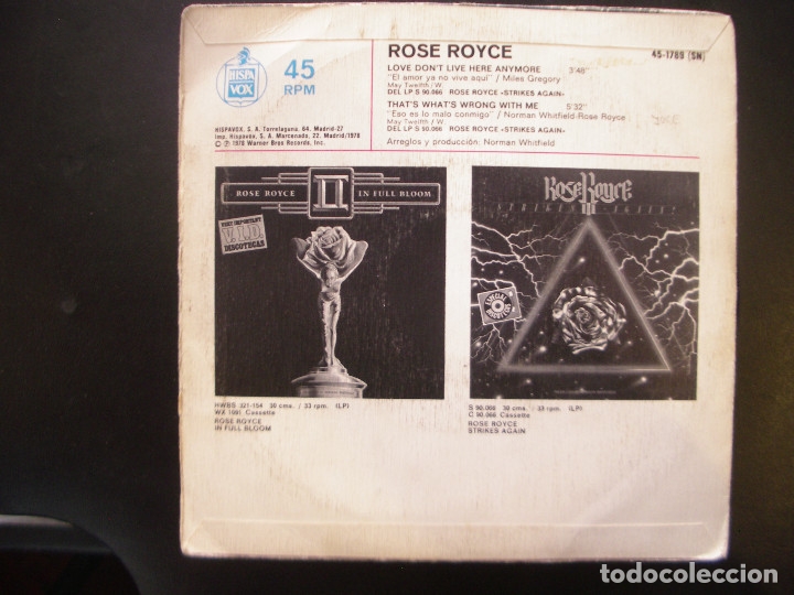 Discos de vinilo: ROSE ROYCE- LOVE DON&acute;T LIVE. SINGLE. - Foto 2