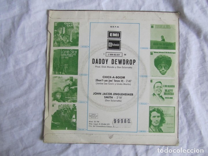 Discos de vinilo: Single vinilo Chick a Boom, Daddy Dewdrop 1971 Promo - Foto 2