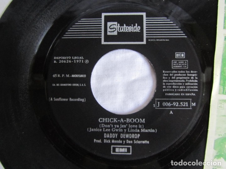Discos de vinilo: Single vinilo Chick a Boom, Daddy Dewdrop 1971 Promo - Foto 4