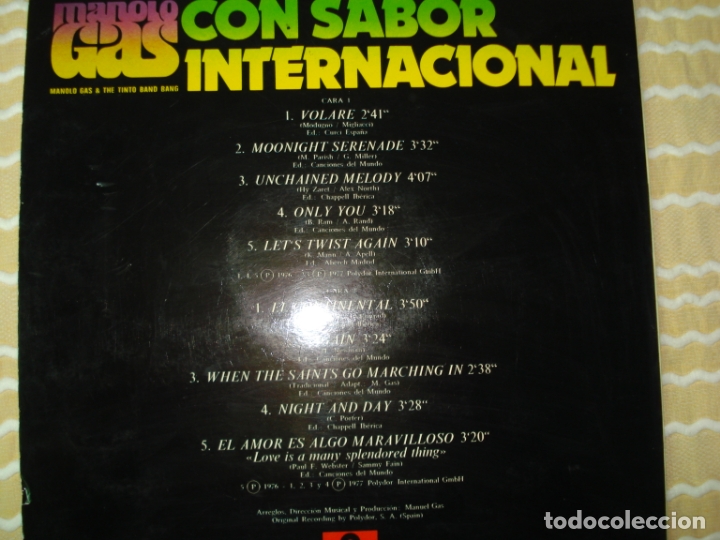 Discos de vinilo: MANUEL GAS , CON SABOR INTERNACIONAL - Foto 2