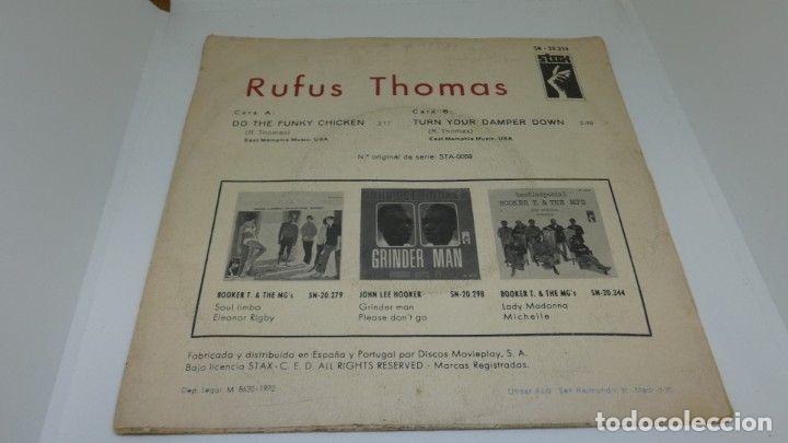 Discos de vinilo: DISCO SINGLE VINILO DO THE FUNKY CHICKEN . RUFUS THOMAS - Foto 2
