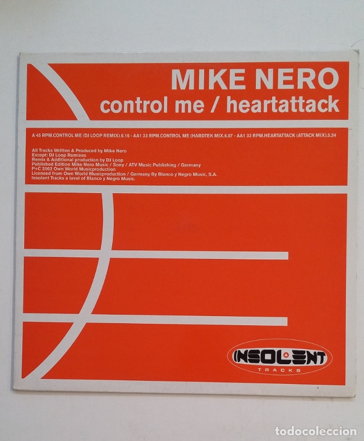 Discos de vinilo: MIKE NERO. CONTROL ME / HEARTATTACK. MAXI SINGLE. TDKDA59 - Foto 1