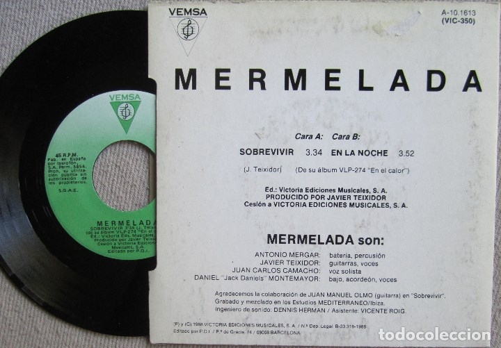 Discos de vinilo: MERMELADA: SOBREVIVIR / EN LA NOCHE - Foto 2