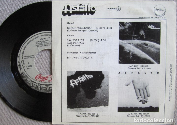 Discos de vinilo: ASFALTO: SE&Ntilde;OR VIOLENTO / LA HORA DE LOS PERROS - Foto 2