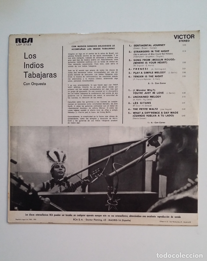 Discos de vinilo: LOS INDIOS TABAJARAS - CON ORQUESTA Y COROS - LP. TDKDA60 - Foto 2