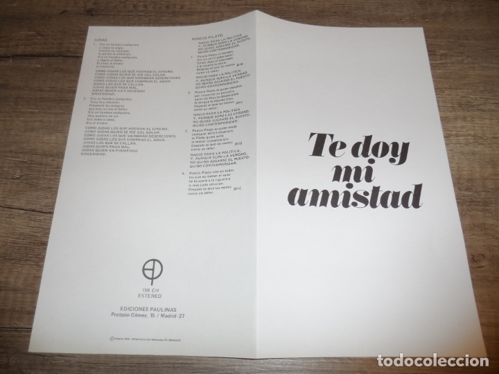Discos de vinilo: TE DOY MI AMISTAD - JAVIER ITURRALDE - CORO AD LIBITUM - Foto 4