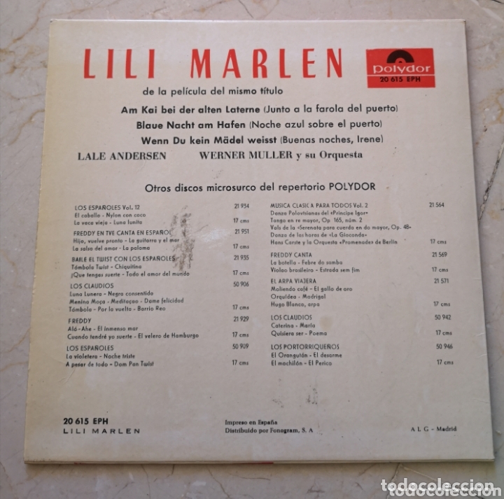 Discos de vinilo: Lili Marlen Single vinilo - Foto 2