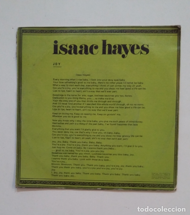 Discos de vinilo: Joy. - Isaac Hayes. SINGLE. TDKDS14 - Foto 2