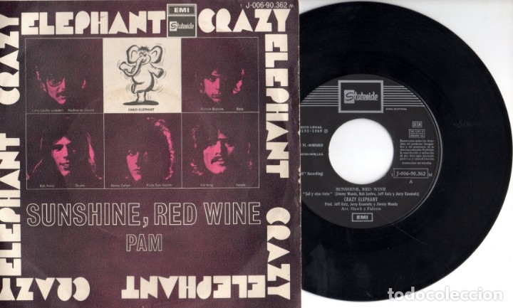 Discos de vinilo: Crazy Elephant - Sunshine, red wine / Pam - Foto 1