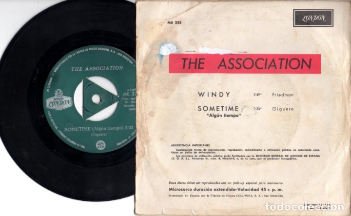 Discos de vinilo: The Association - Windy / Sometime - Foto 2