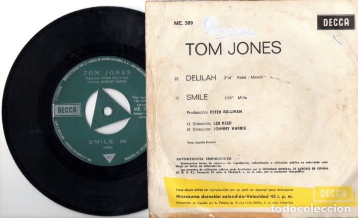 Discos de vinilo: Tom Jones: Delilah / Smile - Foto 2