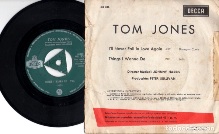 Tom Jones Ill Never Fall In Love Again Thin Comprar Discos Singles Vinilos De Música Pop