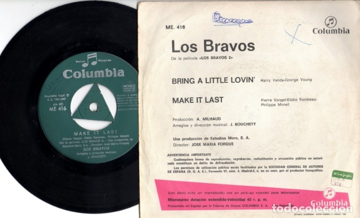 Discos de vinilo: Los Bravos: Bring a little lovin - Make it last - Foto 2