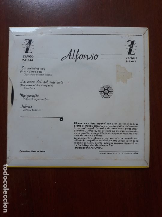 Discos de vinilo: Alfonso- sabr&aacute;s +3- el zafiro 1965 - Foto 2