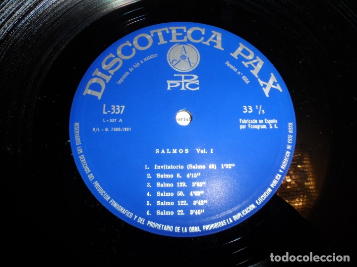 Discos de vinilo: SALMOS VOL. I - DISCOTECA PAX - Foto 3