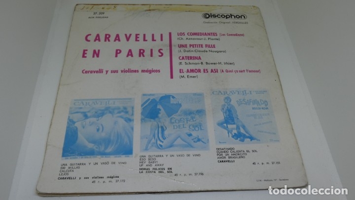 Discos de vinilo: DISCO SINGLE VINILO . CARAVELLI  EN PARIS LOS COMEDIANTES - Foto 2