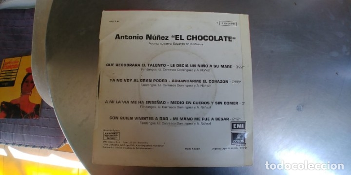 Discos de vinilo: EL CHOCOLATE-EP FANDANGOS - Foto 2