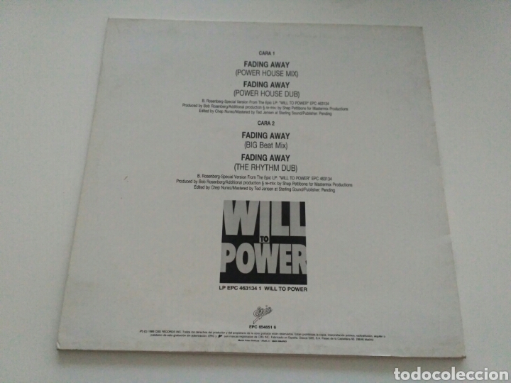 Discos de vinilo: Will To Power - Fading Away - Foto 2