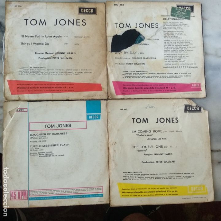 Discos de vinilo: lote 4 singles Tom Jones - Foto 2