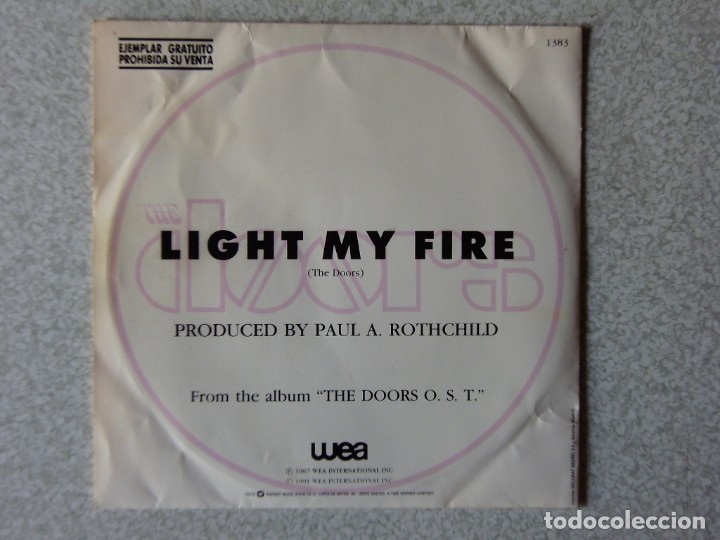 Discos de vinilo: THE DOORS.LIGHT MY FIRE..DOBLE CARA A...PROMO...EX - Foto 2