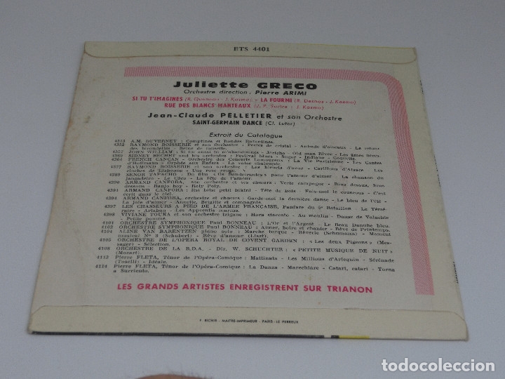Discos de vinilo: SINGLE - JULIETTE GRECO - SI TU TIMAGINES - LA FOURMI - Foto 2
