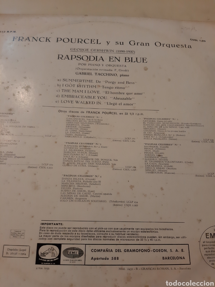 Discos de vinilo: 1964 Franck Pourcel orquesta - Foto 3