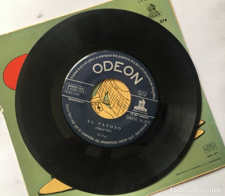 Discos de vinilo: GILA, PATOSO,QUE TIPOS, SINGLE DEL A&Ntilde;O 1959.- ODEON - Foto 3