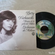Discos de vinilo: PATTY D'ARBANVILLE MUSICA DE LA PELICULA BILITIS LA CHANSON DE MELISSA SINGLE 1977. Lote 176020428