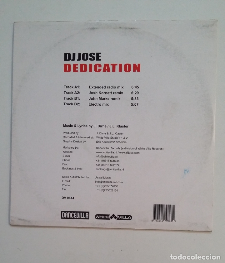 Discos de vinilo: DJ. JOSE. DEDICATION. MAXI SINGLE. TDKDA62 - Foto 2