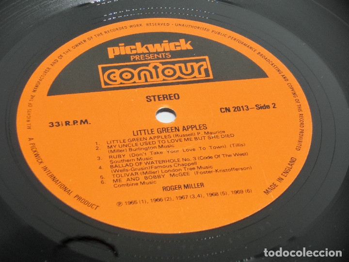 Discos de vinilo: LP - ROGER MILLER - LITTLE GREEN APPLES - Foto 4