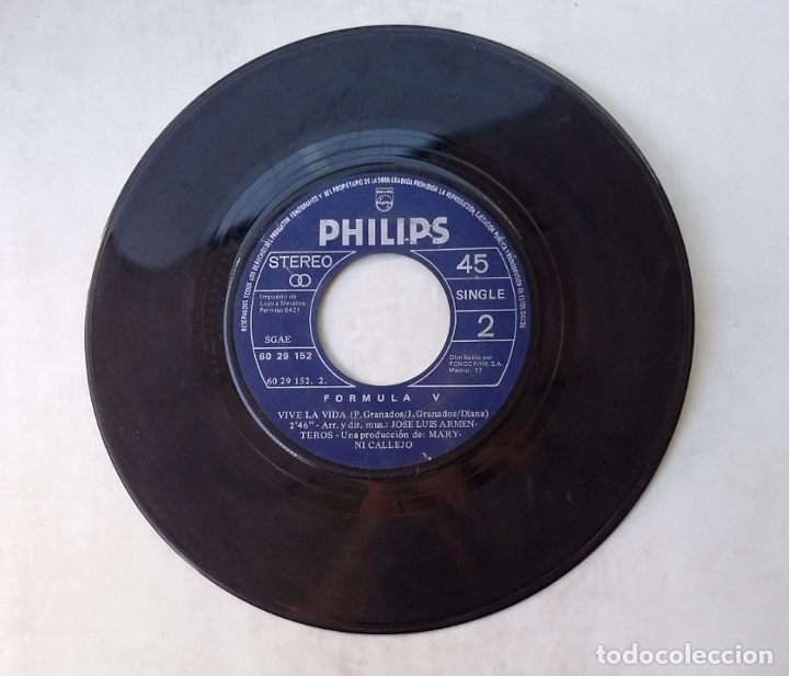 Discos de vinilo: F&Oacute;RMULA V - MONEDAS DE AMOR - VIVE LA VIDA. SINGLE - TDKDS15 - Foto 2