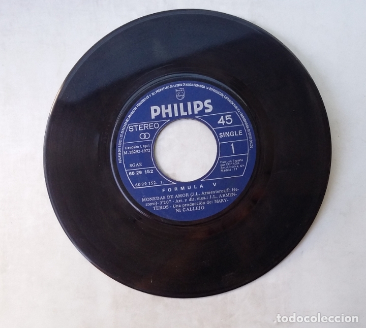 Discos de vinilo: F&Oacute;RMULA V - MONEDAS DE AMOR - VIVE LA VIDA. SINGLE - TDKDS15 - Foto 1