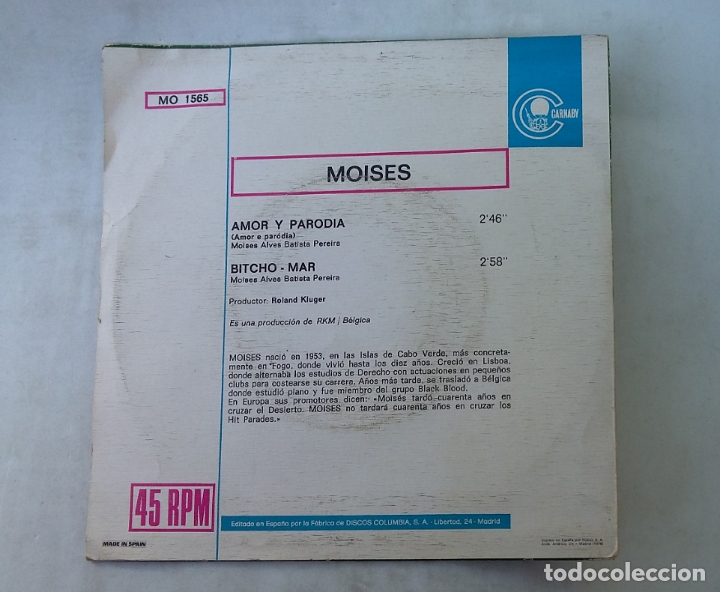 Discos de vinilo: MOISES. Amor y parodia. SINGLE. TDKDS15 - Foto 2