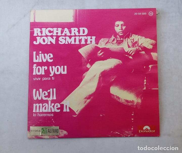 Discos de vinilo: RICHARD JON SMITH - LIVE FOR YOU - SINGLE. TDKDS15 - Foto 1