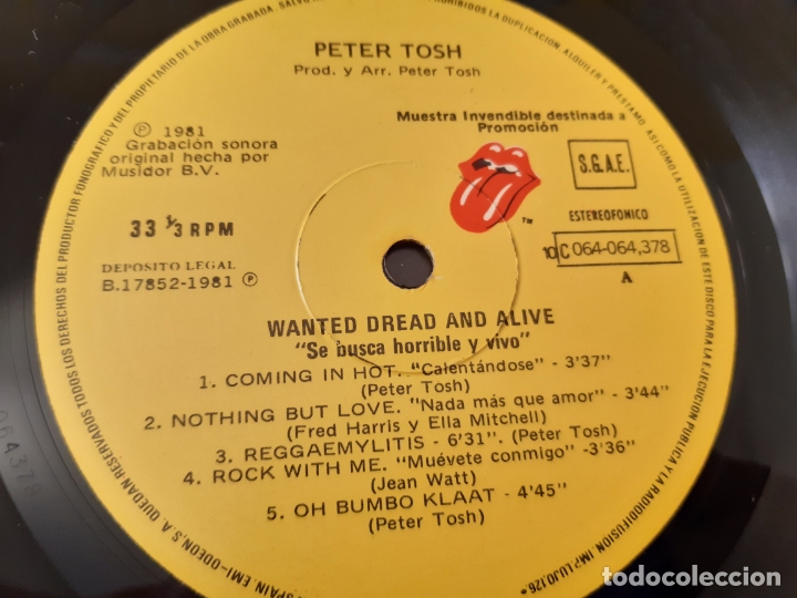 Discos de vinilo: PETER TOSH- WANTED LP - SPAIN PROMO LP 1981 - VINILO COMO NUEVO. - Foto 3 - 176343244