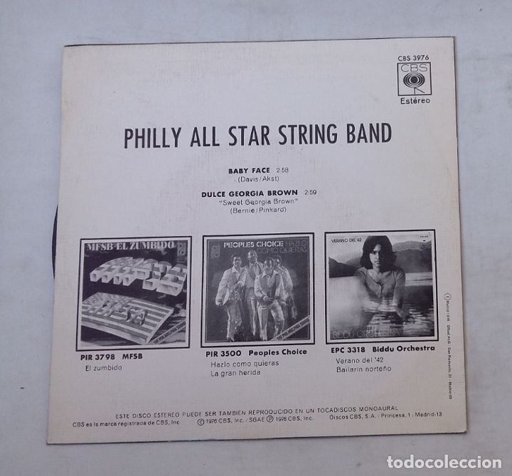 Discos de vinilo: PHILLY ALL STAR STRING BAND. BABY FACE. SINGLE. TDKDS16 - Foto 2