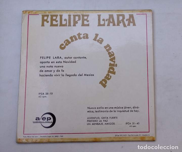 Discos de vinilo: Felipe Lara. Canta La Navidad -. single. TDKDS16 - Foto 2