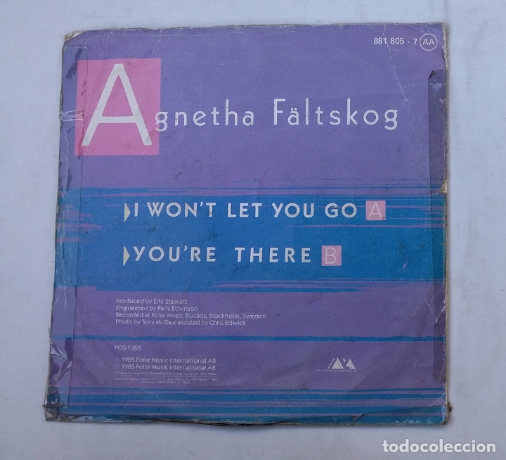 Discos de vinilo: Agnetha F&auml;ltskog. - I Wont Let You Go. SINGLE. TDKDS16 - Foto 2