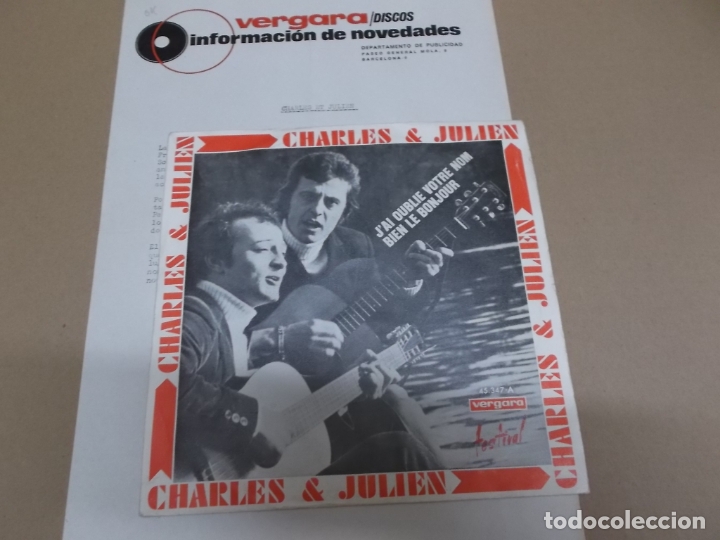 Disques de vinyle: CHARLES & JULIEN (SN) J&rsquo;AI OUBLIE VOTRE NOM A&Ntilde;O &ndash; 1970 &ndash; CON HOJA PROMOCIONAL