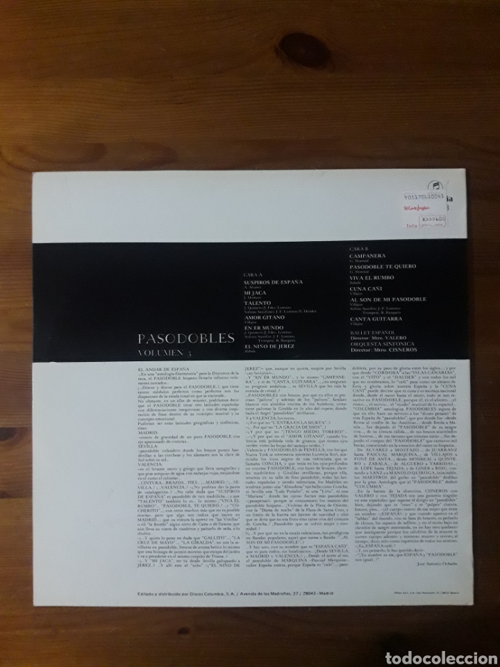 Discos de vinilo: PASODOBLES ORQUESTA SINF&Oacute;NICA BALLET ESPA&Ntilde;OL Dir. CISNEROS Y VALERO - Foto 2