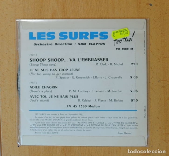 Discos de vinilo: LES SURFS - SHOOPS SHOOPS + 3 - EP - Foto 2