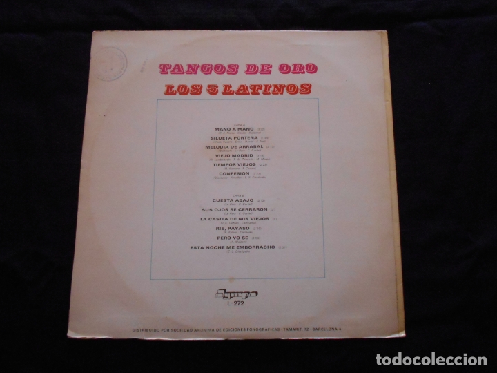 Discos de vinilo: LOS CINCO LATINOS - TANGOS DE ORO - Foto 2