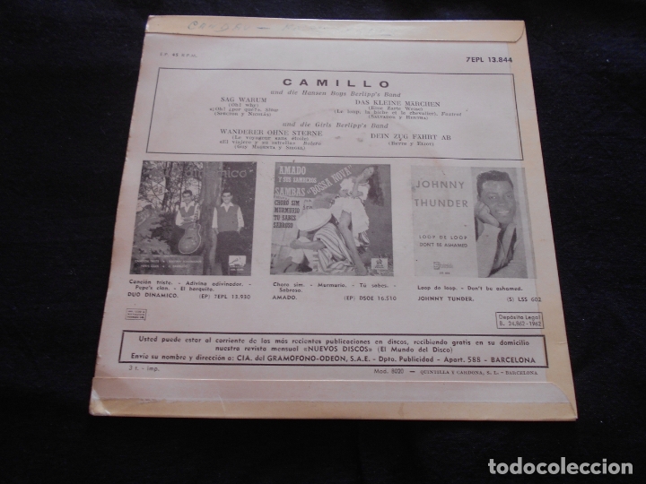 Discos de vinilo: SAG WARUM // CAMILLO + 1 - Foto 2
